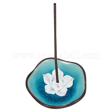 1 x Räucherstäbchenhalter aus Porzellan mit Lotusmotiv. AJEW-DJ0002-27-1