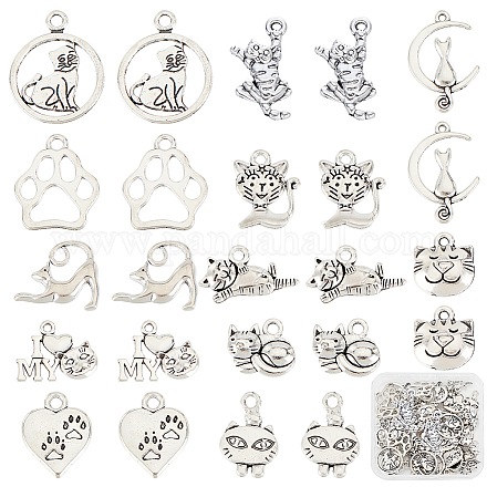 SUNNYCLUE 1 Box 72Pcs Cat Charms Cats Charms Bulk Pet Charm Dog Paw Charm Tibetan Style Alloy I Love My Cat Kitten Charm for Jewelry Making Charms DIY Necklace Earrings Keychain Bracelet Supplies TIBE-SC0001-72-1