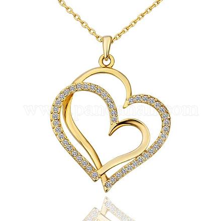 Collares pendientes de corazón a corazón de aleación de estaño ecológicos chapados en oro real de moda 18k NJEW-BB13778-G-1-1