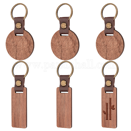 Nbeads 6Pcs 2 Style Imitation Leather & Walnut Wood Keychain KEYC-NB0001-47-1