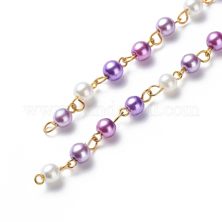Cadenas de cuentas redondas de perlas de vidrio hechas a mano AJEW-SZ0002-40C-1