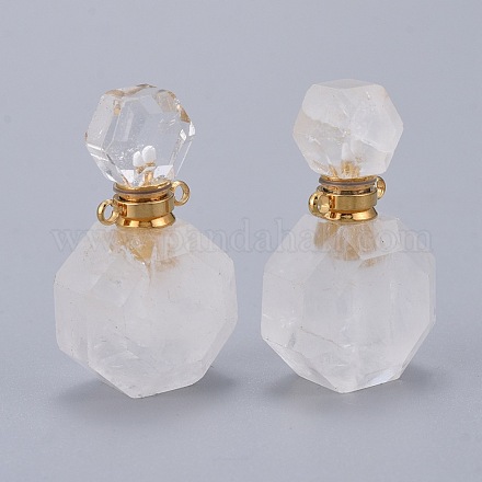 Pendentifs de bouteille de parfum ouvrants en cristal de quartz naturel à facettes G-I287-06G-A-1