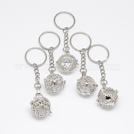 Porte-clés pendentif cage cage à billes en laiton de styles mixtes KEYC-E012-18M-1