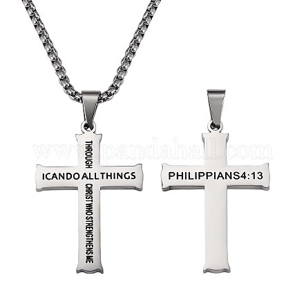Croix en acier au titane avec collier pendentif philippiens 4: 13 JN1050A-1