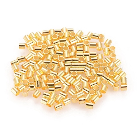 カドミウムフリー＆ニッケルフリー＆鉛フリー真鍮つぶし玉  チューブ  ゴールドカラー  2x2mm  穴：1.5mm E003-G-NF-1