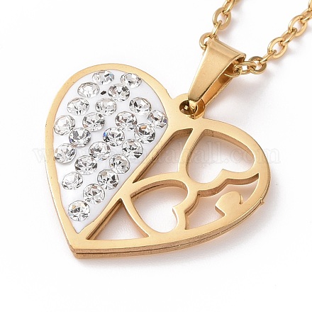 Ожерелье с кулоном в виде сердца из кристаллов и страз с вакуумным покрытием NJEW-E014-21G-1