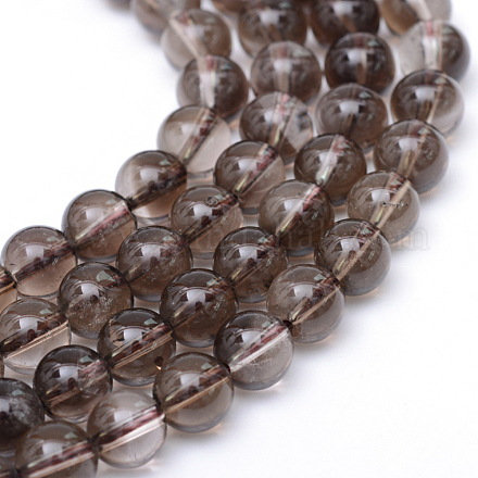 Brins ronds de perles de quartz fumé naturel G-R345-8mm-24-1
