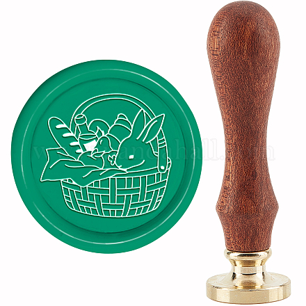 CRASPIRE Bunny Wax Seal Stamp Bread Vintage Sealing Wax Stamps Basket 30mm Retro Removable Brass Head with Wood Handle for Wedding Invitations Envelopes Halloween Christmas Thanksgiving Gift Packing AJEW-WH0184-0435-1