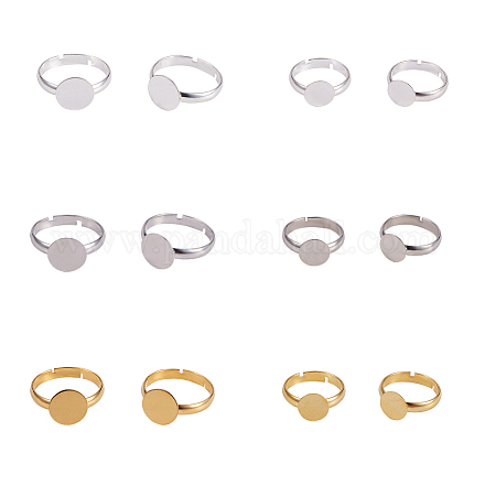 Pandahall 60 piezas 3 colores latón redondo ajustes de anillo de dedo ajustables componentes bandeja de bisel para hacer anillos KK-PH0035-85-1