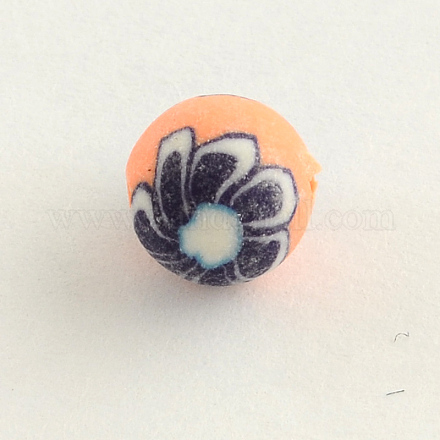Handmade Flower Pattern Polymer Clay Round Beads CLAY-Q172-04-1