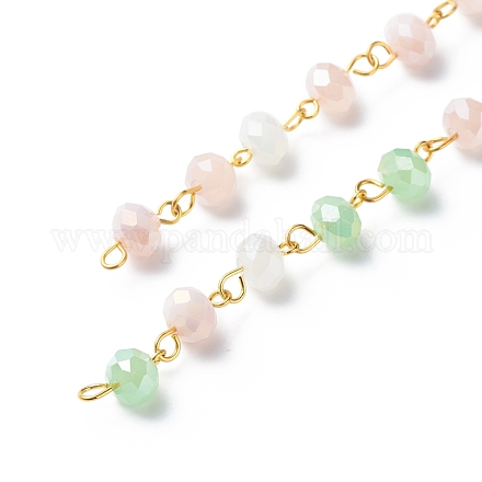 Chaînes de perles de rondelle à facettes en verre galvanoplastie faites à la main AJEW-JB01137-02-1