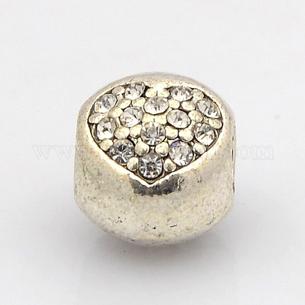 Heart Round Antique Silver Tone Alloy Rhinestone European Beads ALRI-N025-07B-1