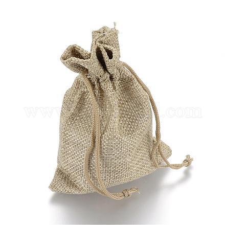 ポリエステル模造黄麻布包装袋巾着袋  クリスマスのために  結婚式のパーティーとdiyクラフトパッキング  ダークカーキ  30x20cm ABAG-R005-20x30-01-1