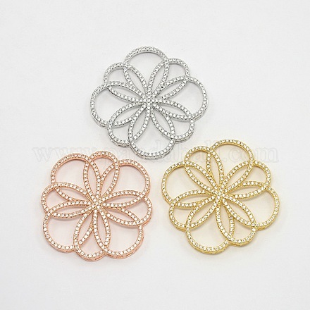 Flower Brass Micro Pave Clear Cubic Zirconia Cabochons ZIRC-P001-14-1