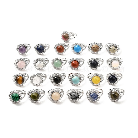 Регулируемые кольца с натуральными и синтетическими драгоценными камнями RJEW-P043-02P-1
