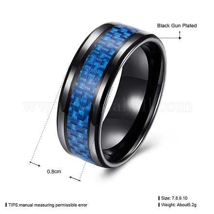 メンズチタンスチールフィンガー指輪  ワイドバンドリング  ブルー  ガンメタ色  usサイズ8（18.1mm） RJEW-BB27540-C-8-1