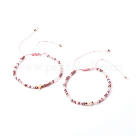 Set di bracciali con perline intrecciate in filo di nylon regolabili con perline di perle naturali BJEW-JB06454-1
