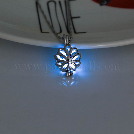 Collier pendentif cage à fleurs en alliage avec pierre de luminaires synthétiques LUMI-PW0001-043P-B-1