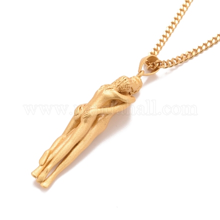 Латунное ожерелье с кулоном в виде человеческого объятия с 201 цепочкой из нержавеющей стали для женщин NJEW-I114-01G-1