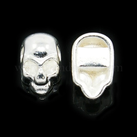 ハロウィンの装飾品の合金スカルビーズ  銀色のメッキ  11x7x5mm  穴：2.5mm PALLOY-M018-02S-1