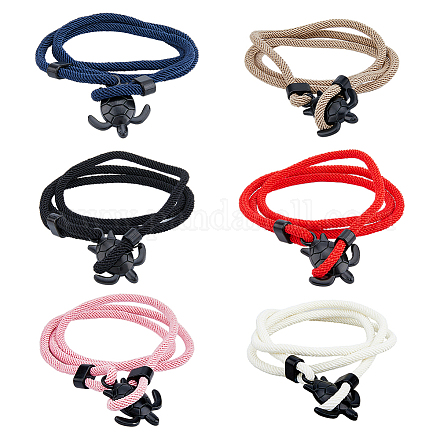 Fibloom 6 pieza 6 colores cordón de poliéster dos bucles conjunto de pulseras envolventes con cierres de aleación de tortuga BJEW-FI0001-25-1