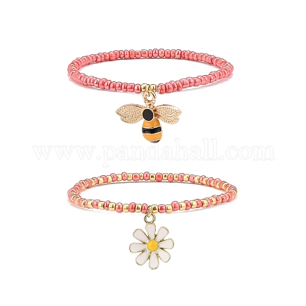 Set di braccialetti elastici con perline di semi di vetro da 2 pezzo BJEW-JB08088-01-1