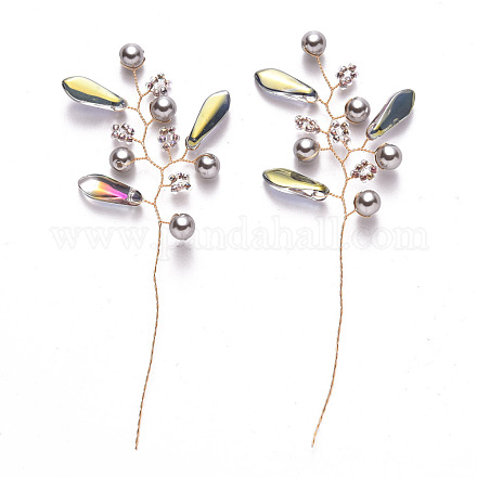 Perles de rocaille de verre et branche enroulée de fil de laiton FIND-R086-07A-1
