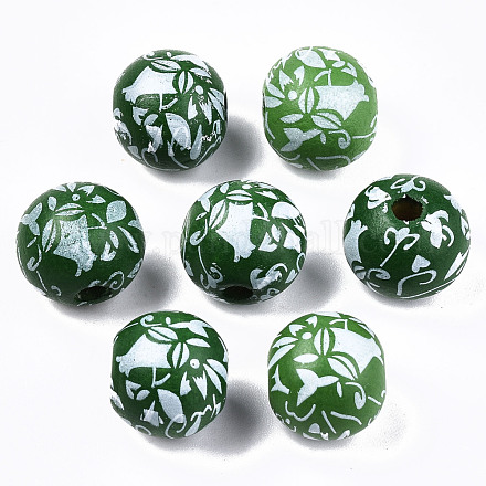 Printed Natural Wooden Beads WOOD-R270-11D-1