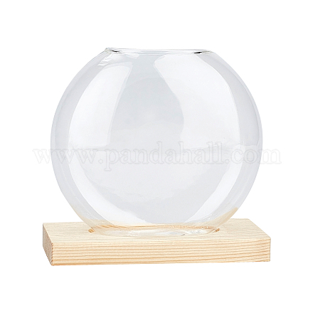 ガラスの花瓶  天然木ベース  オーバル  バリーウッド  60x130x125mm DJEW-WH0007-59A-1