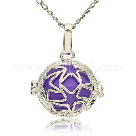 Silver Color Plated Brass Hollow Round Cage Pendants KK-J231-09S-1