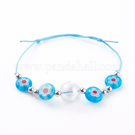 Bracelets réglables en perles de verre millefiori faits à la main BJEW-JB06074-04-1