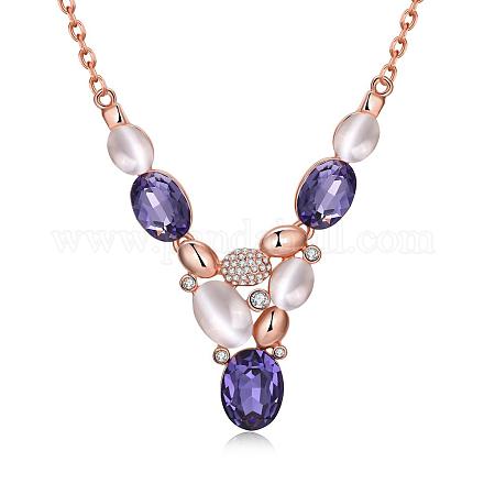 Rose Gold Plated Brass Czech Rhinestone Pendant Necklaces for Women NJEW-BB00856-01-1