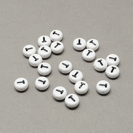 Perles de lettre à trous horizontaux acryliques blanches et noires SACR-Q101-01T-1
