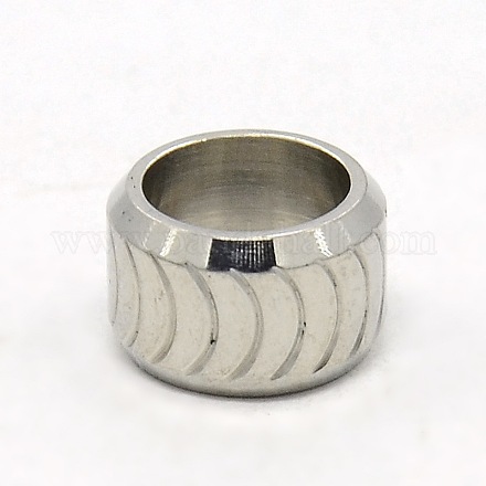 Stainless Steel Large Hole Column Carved Circular Arc Beads STAS-G037-05-1
