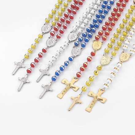 304 Stainless Steel Rosary Bead Necklaces NJEW-F240-03-1