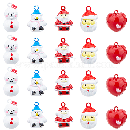 SUNNYCLUE 1 Box 20PCS 5 Style Christmas Bell Charms Christmas Santa Claus Snowman Charm Sweet Heart Brass Bell Pendant for Jewelry Making Charm DIY Necklace Bbracelet Earrings Crafting Supplies KKB-SC0001-01-1
