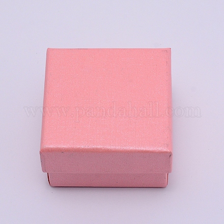 紙箱  スナップカバー  スポンジマット付き  リングボックス  正方形  ピンク  5x5x3.1cm CON-WH0076-61A-1