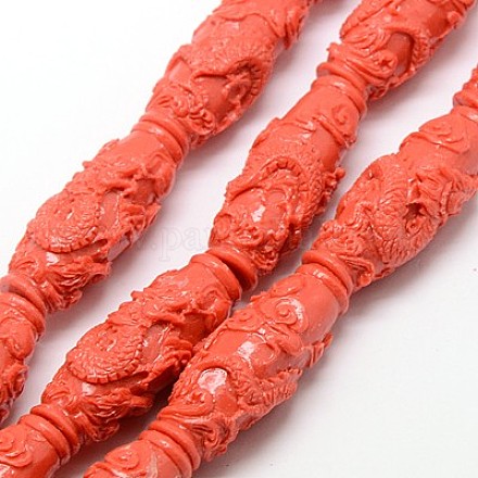 Synthetic Coral Carven Beads Strands CORA-G109-10x30mm-03-1