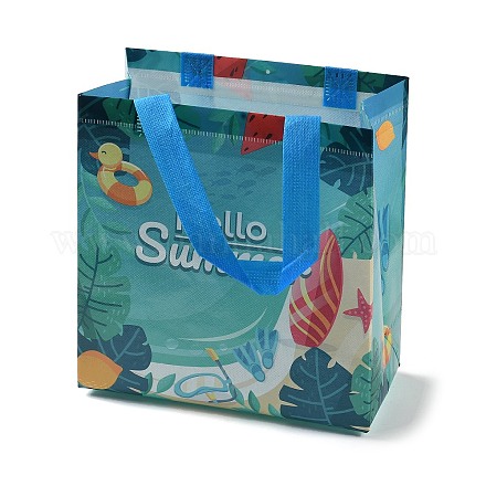 Bolsas de regalo plegables reutilizables no tejidas impresas con tema de verano con asa ABAG-F009-B02-1