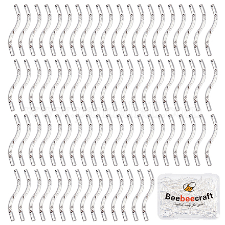 Beebeecraft 100 個湾曲真鍮チューブビーズ  925銀メッキ  25x2mm  穴：1mm KK-BBC0010-72-1