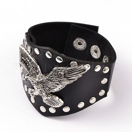 Punk Rock Eagle Studded Leather Cord Bracelets BJEW-D351-05-1