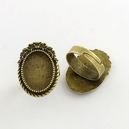 Vintage Adjustable Iron Finger Ring Components Alloy Cabochon Bezel Settings X-PALLOY-Q300-11AB-NR-1