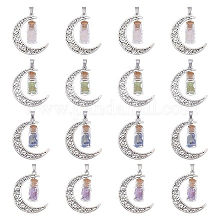 SUPERFINDINGS 16 Pcs 4 Styles Column Glass Wishing Bottle Charms Tibetan Style Moon Pendants with Mini Glass Bottle Charms Gemstone Glass Bottle Charms for Keychain Necklace Jewelry Making FIND-FH0003-11-1