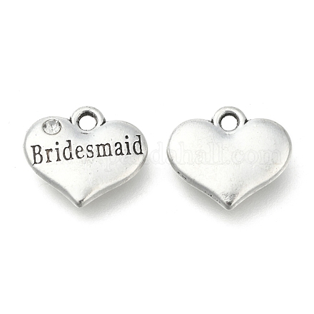 Wedding Theme Antique Silver Tone Tibetan Style Heart with Bridesmaid Rhinestone Charms TIBEP-N005-04E-1
