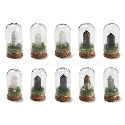 Décoration d'affichage de balles de pierres précieuses avec couvercle de cloche en verre DJEW-B009-02-1