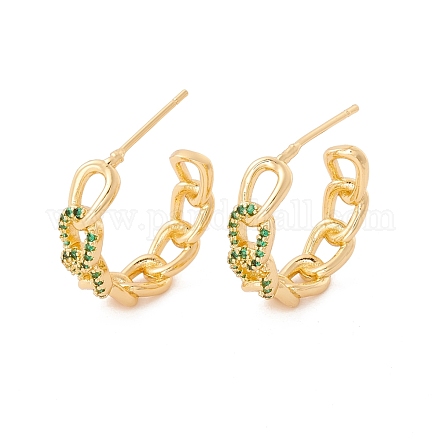 Green Cubic Zirconia Curb Chain Stud Earrings EJEW-F282-46G-1