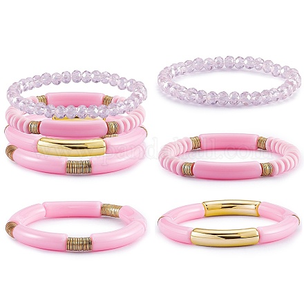 4 pièces 4 ensembles de bracelets extensibles en tube incurvé épais en acrylique de style BJEW-SW00074-04-1