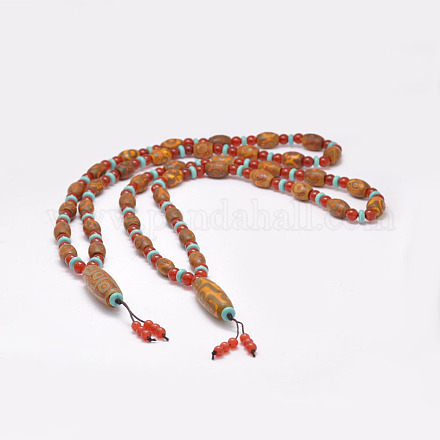 Colliers avec perles en agate tibétaine naturelle à bijoux bouddhistes NJEW-F131-04-1