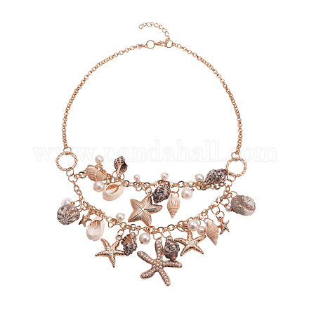 PandaHall Elite Trendy Starfish and Conch Bib Necklaces NJEW-PH0001-16G-1