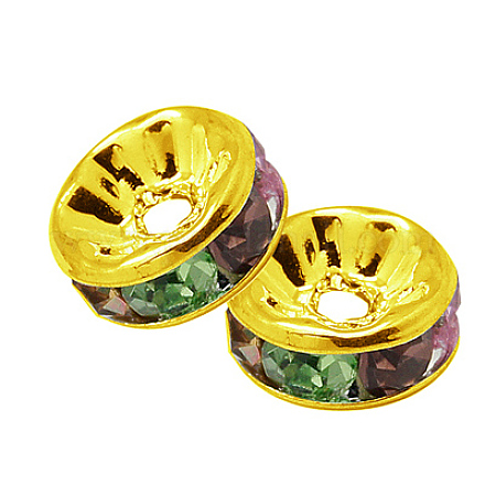 Rondelle Golden Brass Grade A Rhinestone Spacer Beads RB-F016-01G-NF-1